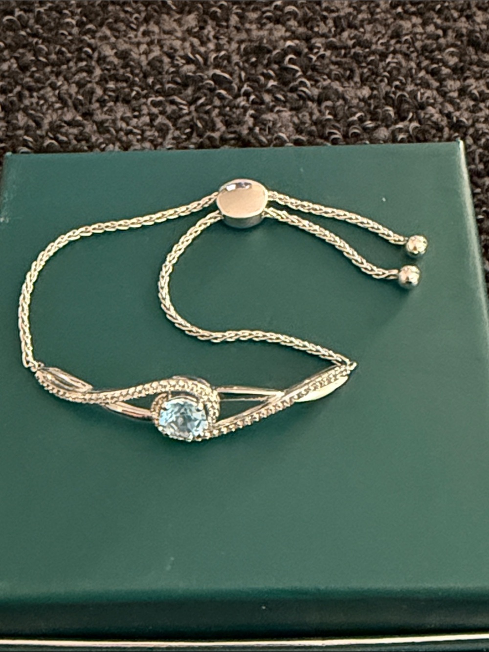 Sterling Silver Adjustable Bracelet with Light Blue Gemstone sterling 925